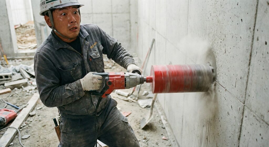 【冷や汗】コア抜き中に「ガリッ」！鉄筋に当たった音の正体と、切るべきか止めるべきかの判断基準