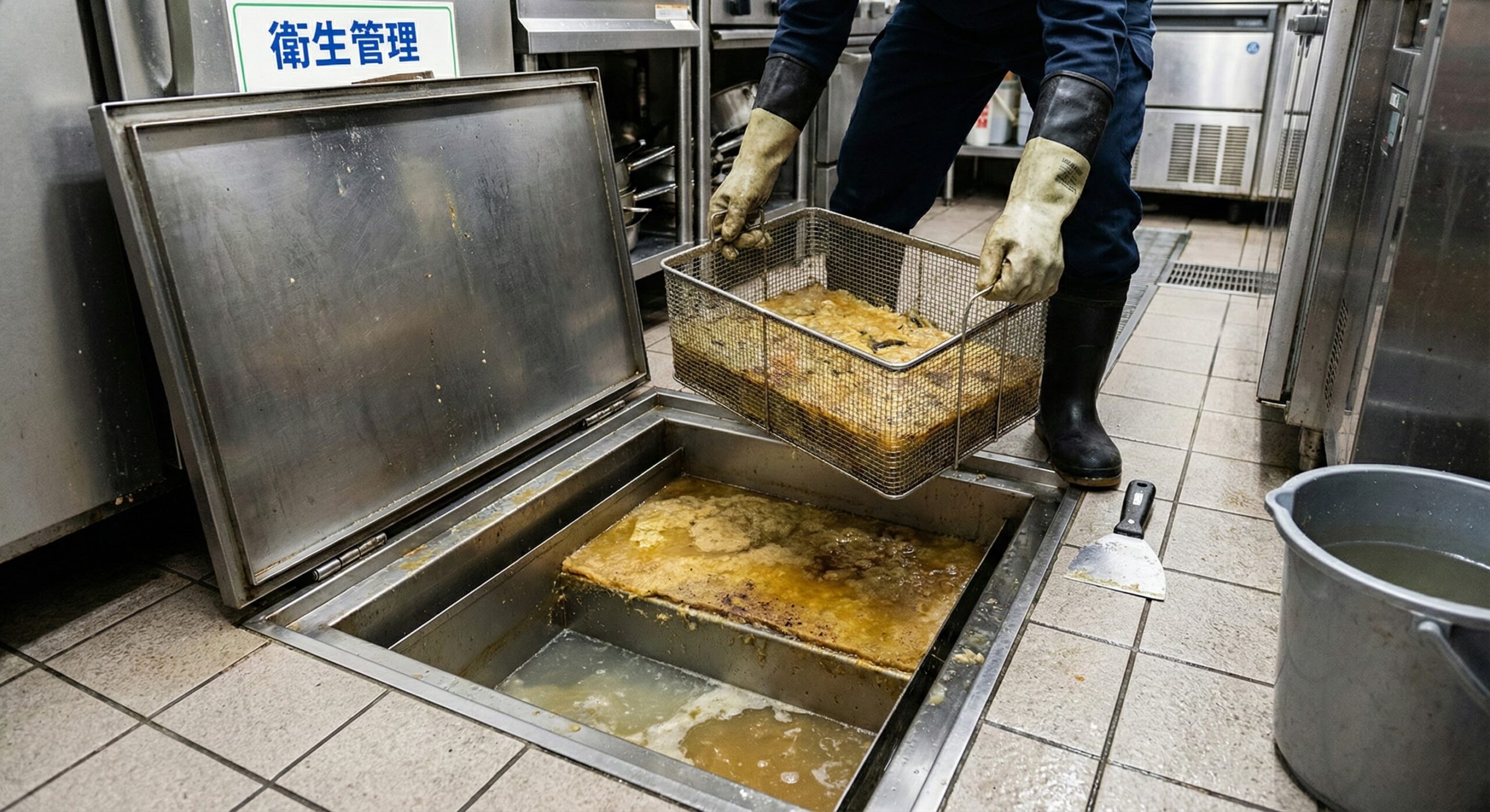 グリストラップ清掃作業の様子