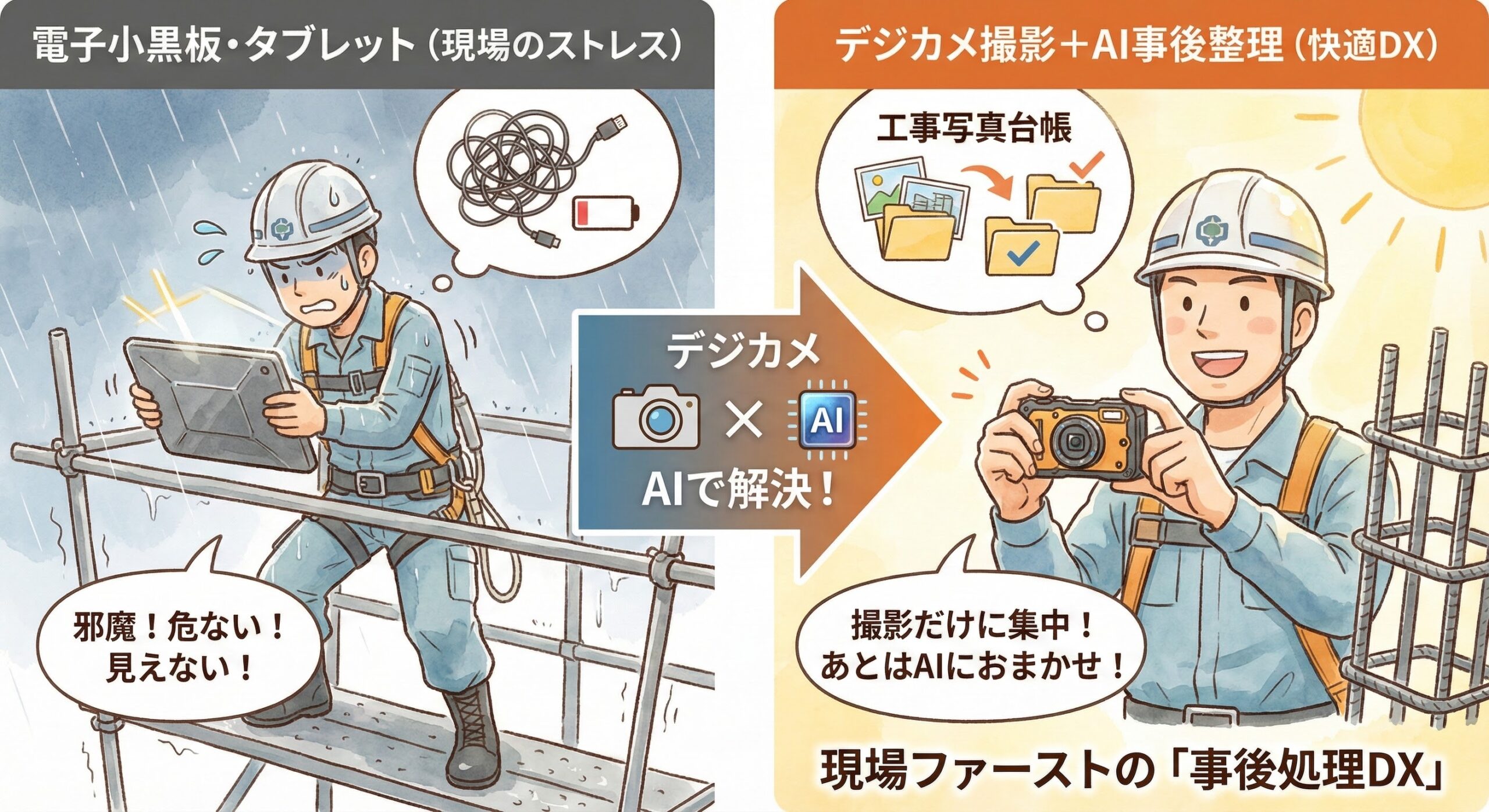 【現場の本音】「足場でタブレットなんて使えるか！」電子小黒板を捨てて、デジカメ×AIで楽をする方法