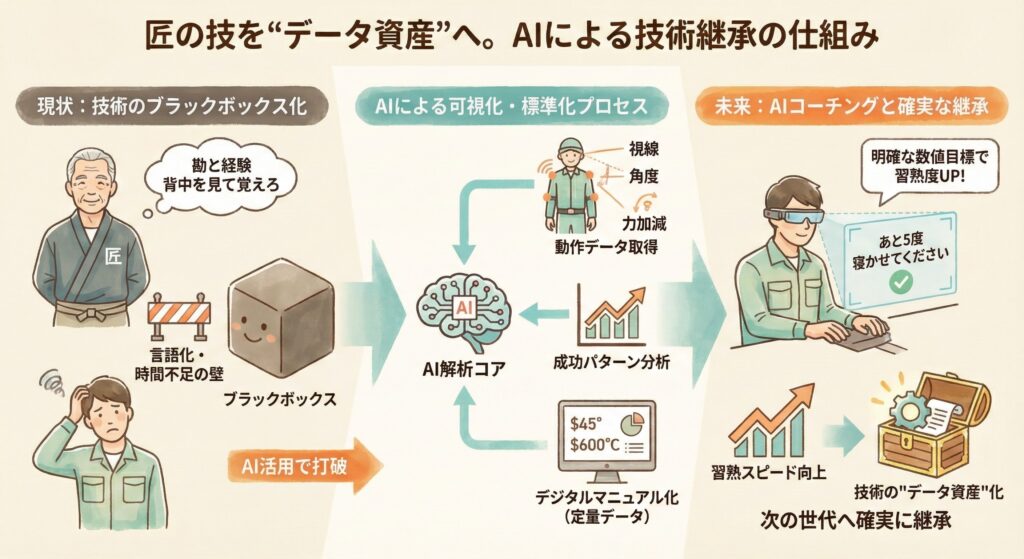 「見て覚えろ」は限界。AIで匠の技を”データ資産”に変える技術継承ガイド