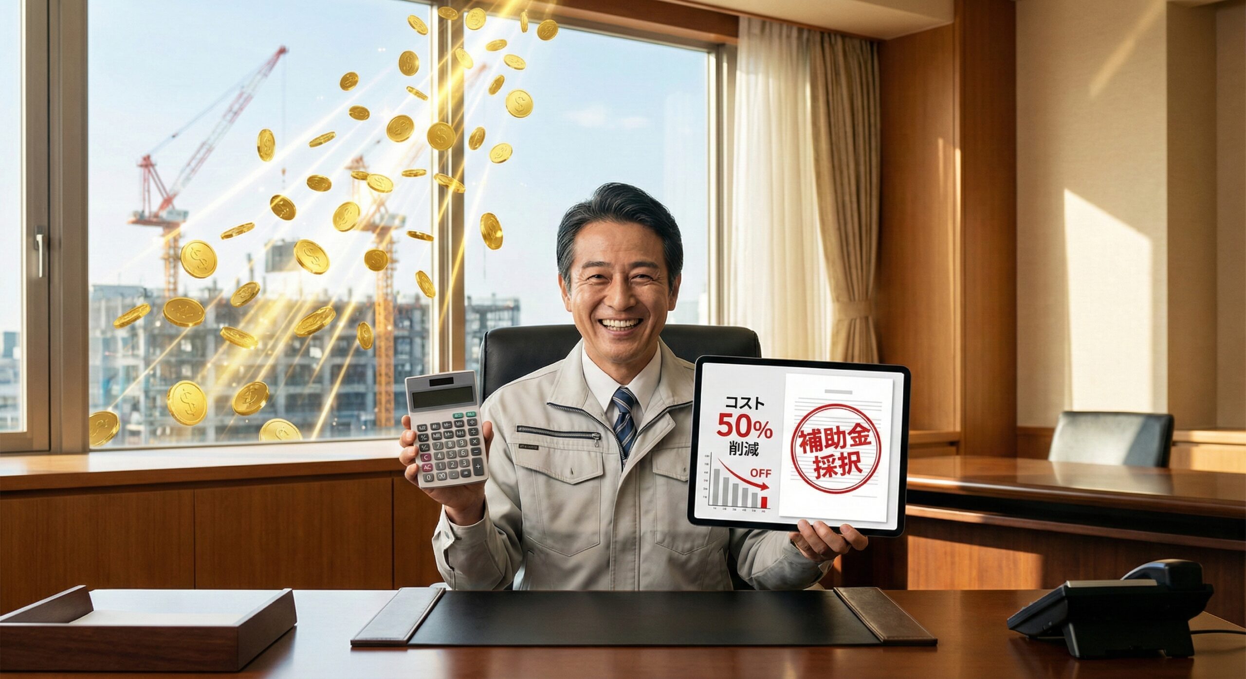 補助金でコストダウンに成功した社長のイメージ