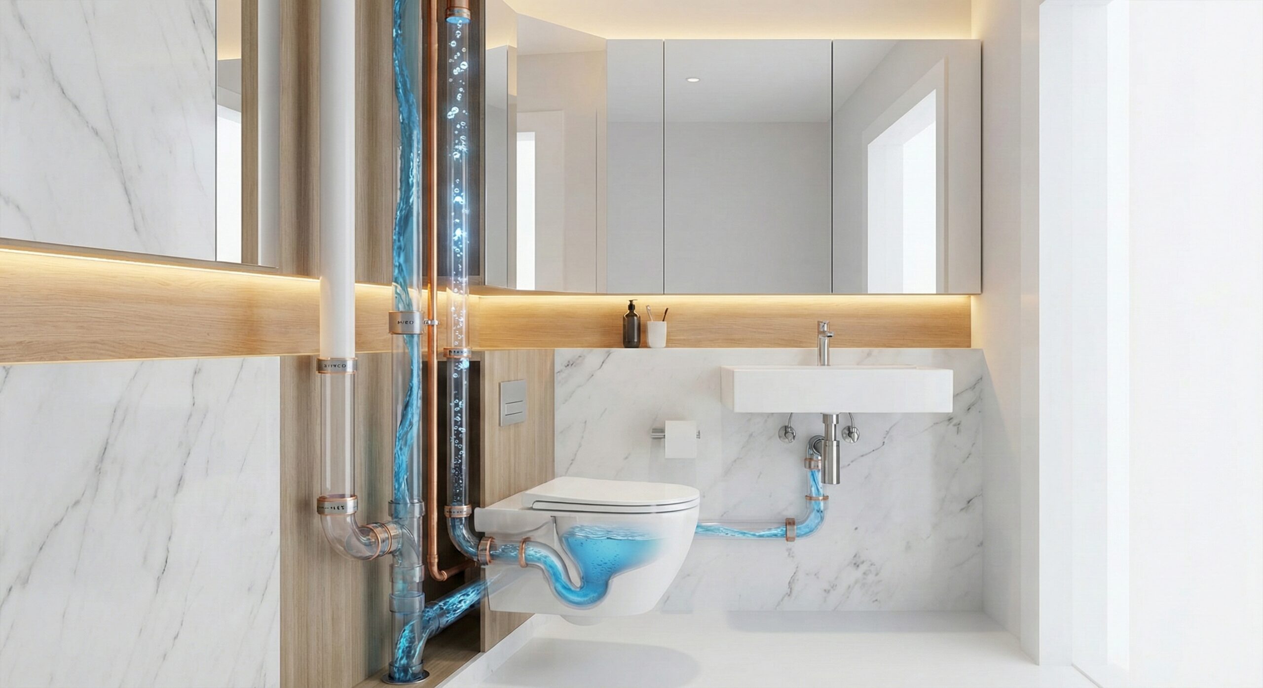 排水管と通気管の透視図解イメージ