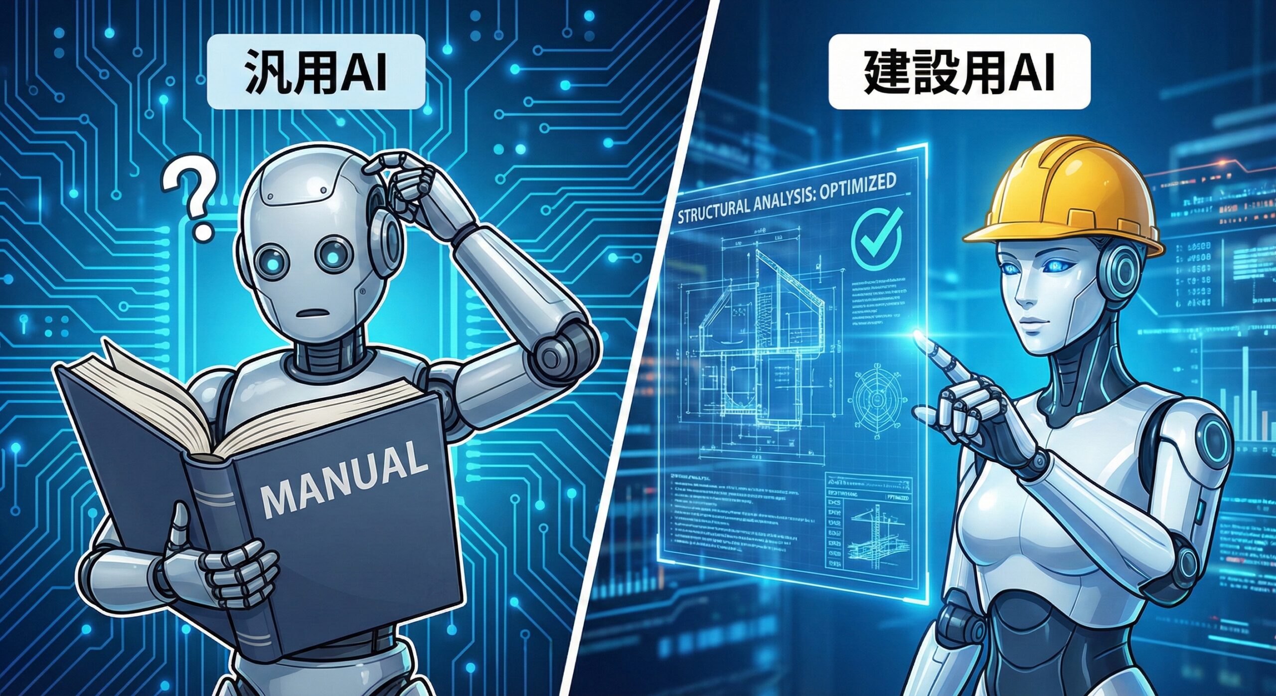 汎用AIと建設専門AIの比較イメージ