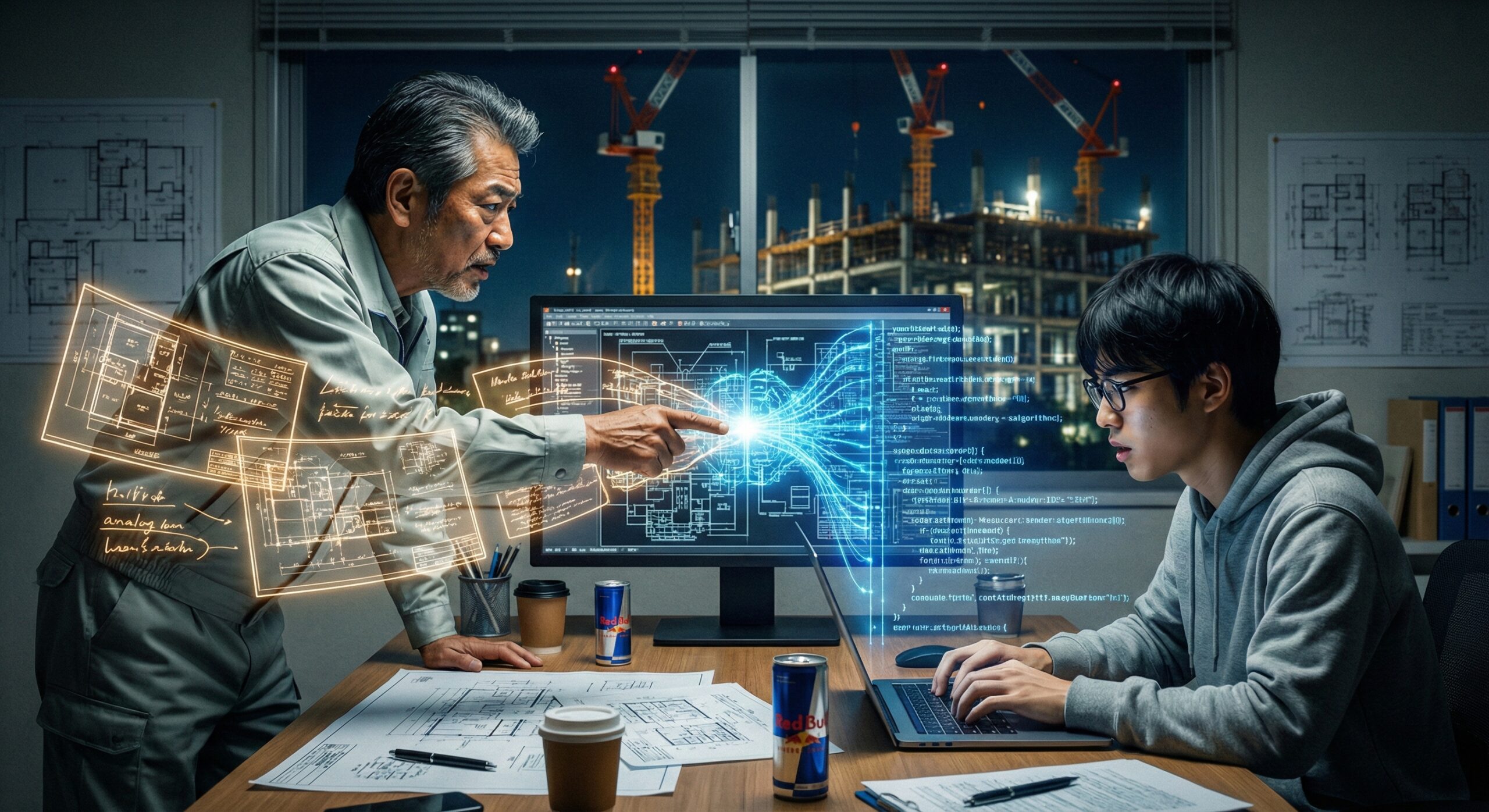 ベテラン現場監督と若きAIエンジニアの握手