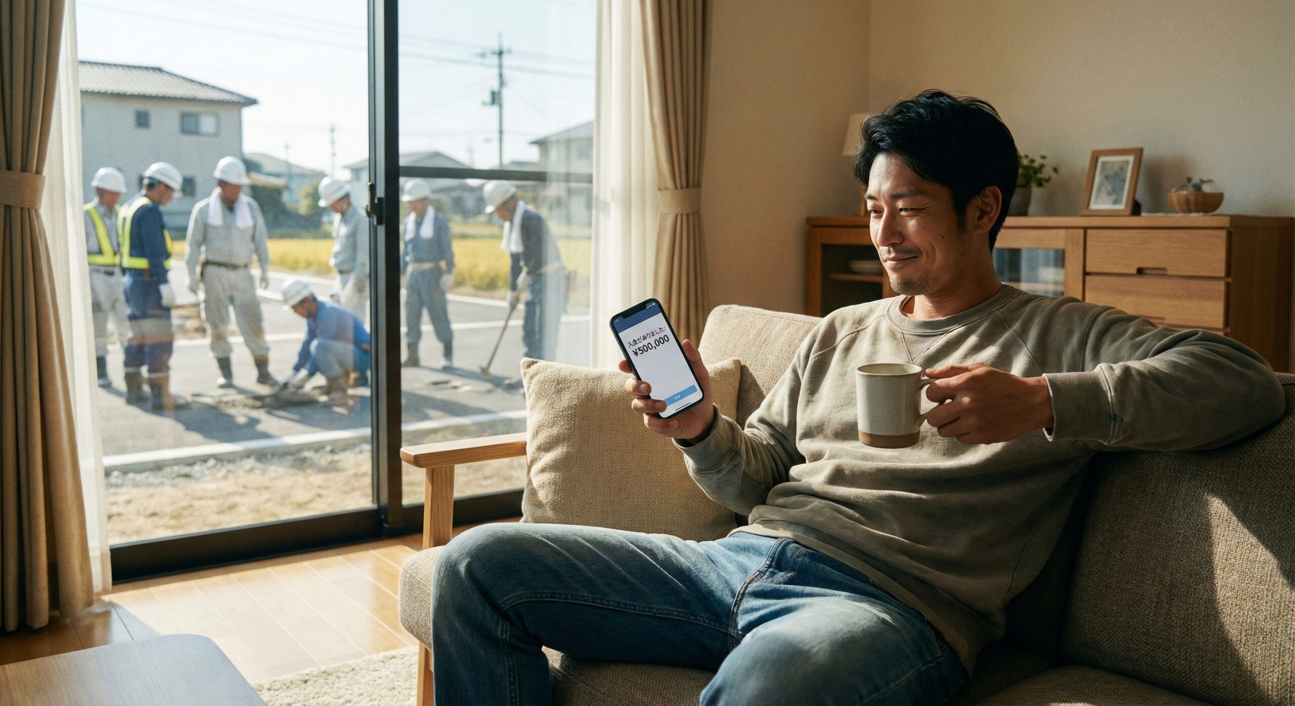 休日に自宅でリラックスしながら稼ぐ職人のイメージ